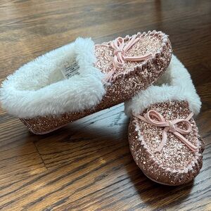 Crewcuts Pink Glitter Slippers with White Lining